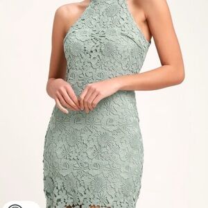 GB Sage Lace One-Shoulder Dress